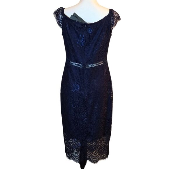 ALLANDWELL Women's Floral Lace Short Sleeves Knee Length Bodycon Cocktail Dress - Picture 5 of 13